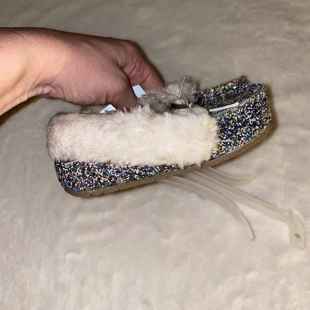 Cat and Jack‎ Moccasins Slippers Slip- On Rainbow Glitter Medora Size 9 NEW!